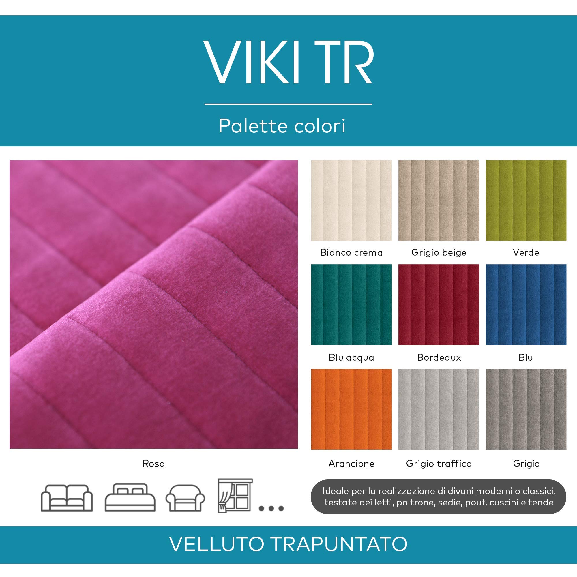 Deshome Viki TR – Tejido al metro de terciopelo acolchado altura 140 cm para cojines, sofás, sillas, pufs, cortinas (verde, 10 metros)