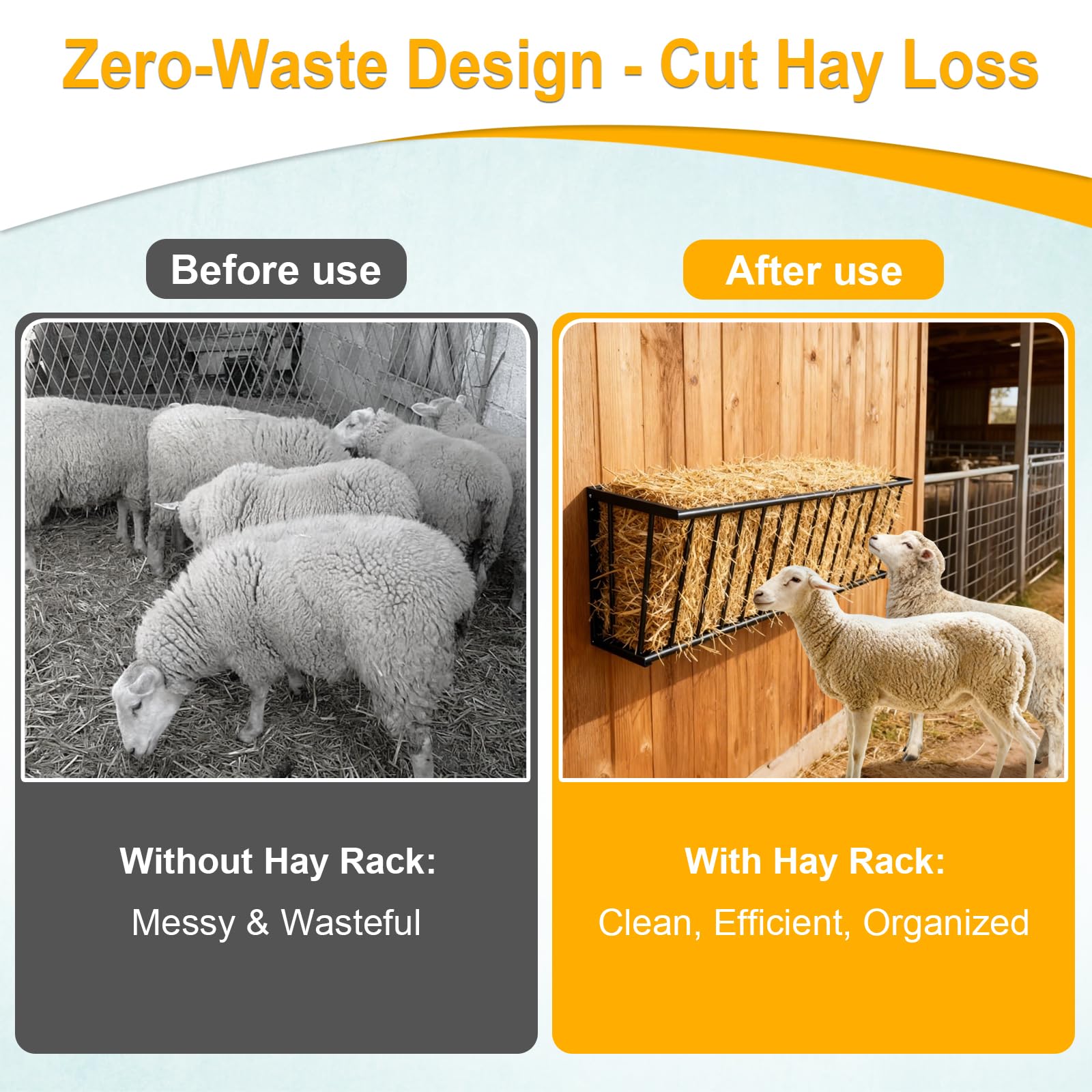 Metal Wall Mount Hay Feeder 60'' Long, 65 Gallon Livestock Feeder for Goats Horses Cattle, Indoor Outdoor Hay Rack Blanket Holder - image 6