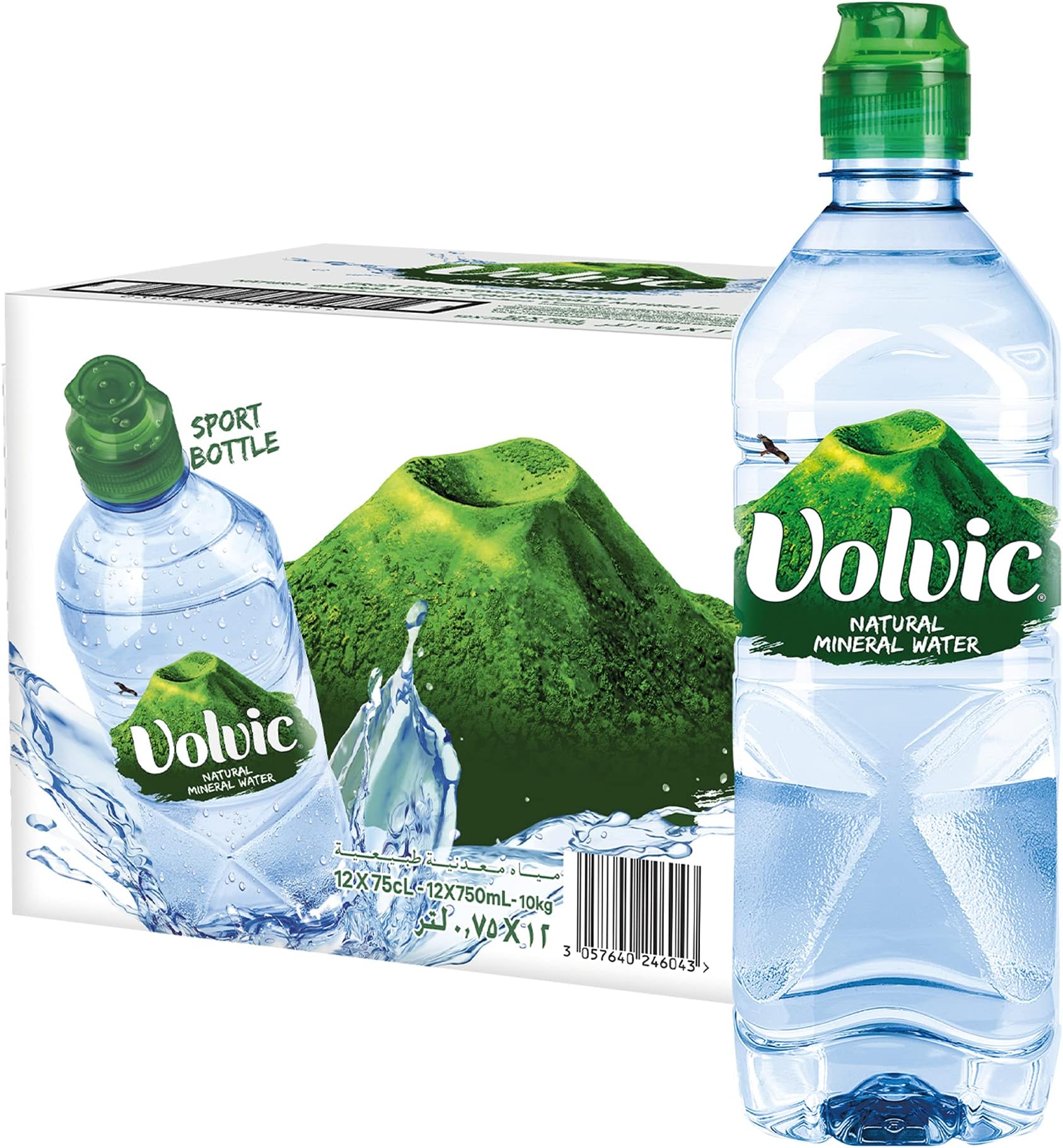 Natural Water, Mineral Drinking Water, Sustainably Sourced & Volvican Spirited Water Bottle, Case Of 12 X 750ML Volvic Bottles With Sports Cap