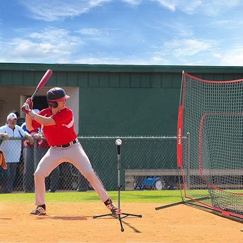 Miniatura 9 de McHom Juego de red de práctica de béisbol y sóftbol de 7 x 7 pies con camiseta de viaje, 3 bolas pesadas y zona de golpe para práctica de golpe,