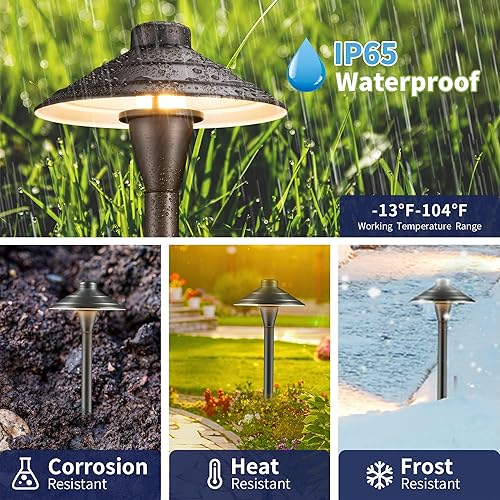 Miniatura 3 de Gardenreet Luces de camino de bajo voltaje de latón luces LED de camino de paisaje para exteriores de 12 V sombrero para pasarela entrada jardín