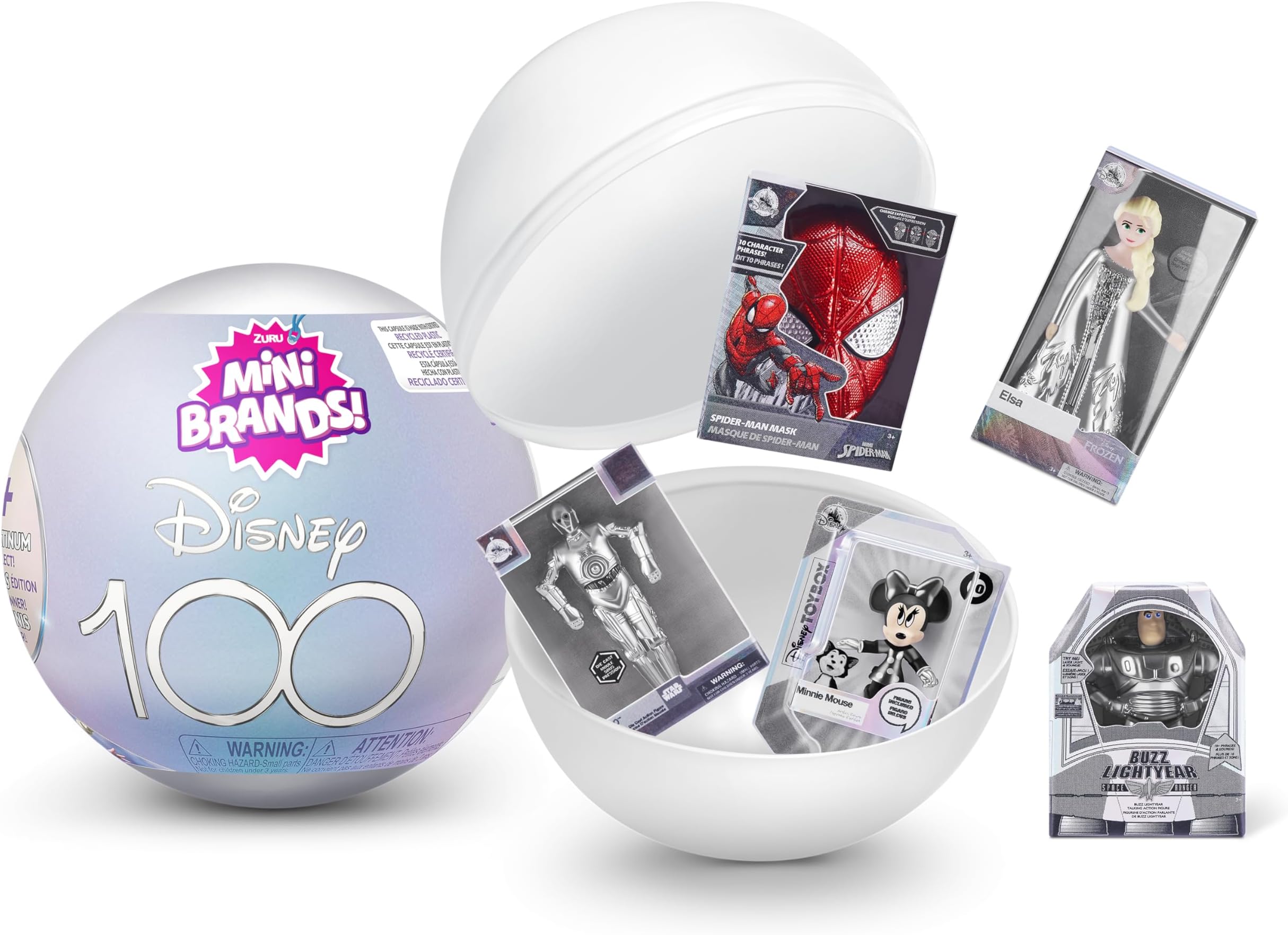 5 SURPRISE 77426 100 Years of Wonder, Mini Brands Disney Platinum Edition, Single Capsule Mystery Real Miniature Collectible Toy, 2 Pack, Small