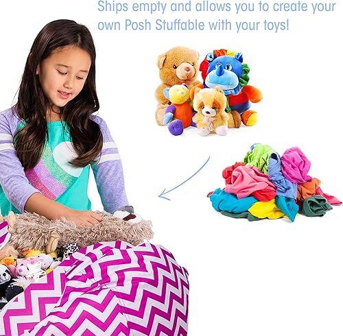 Miniatura 182 de Posh Stuffable - Sillón puff con almacenamiento para niños, contenedor de animales de peluche, organizador de juguetes de niños Lienzo Burbujas Azul