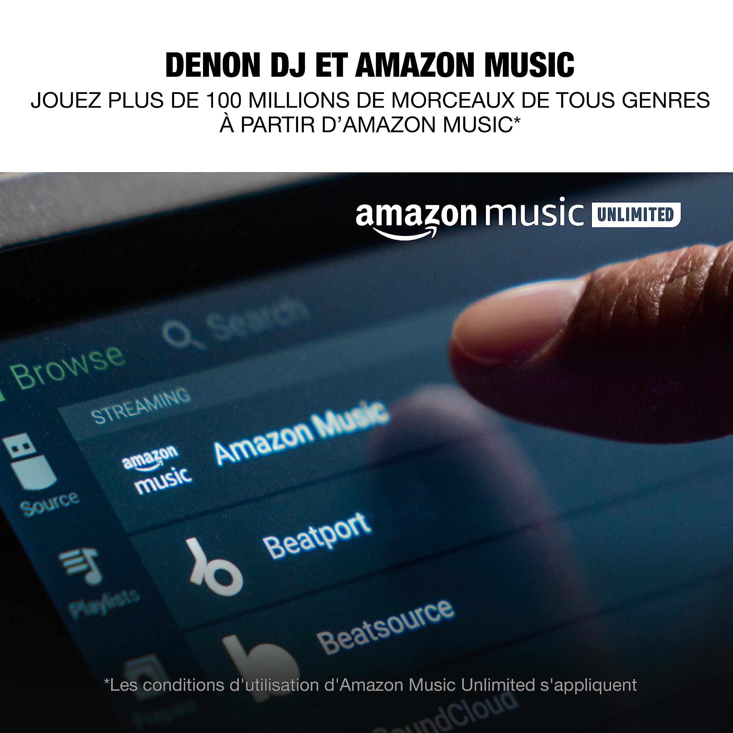 Denon DJ Contrôleur DJ autonome avec Amazon Music, écran tactile 7", Wi-Fi, haut-parleurs, compatible Serato DJ et Virtual DJ