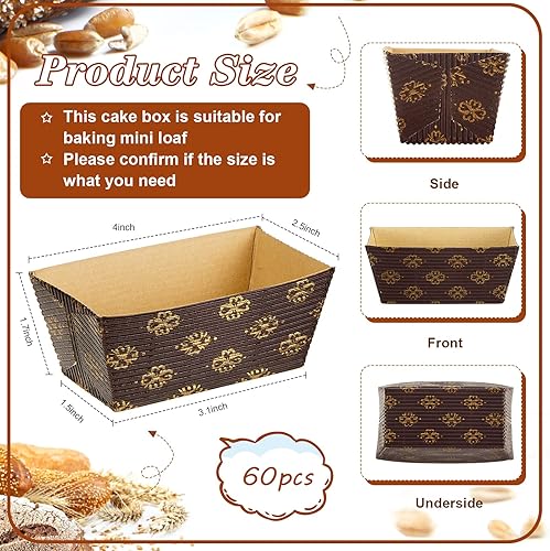 Miniatura 3 de Tessco - 60 piezas de mini moldes de papel desechables rectangulares de papel para hornear pan rápido pequeños panes de calabaza, microondas y