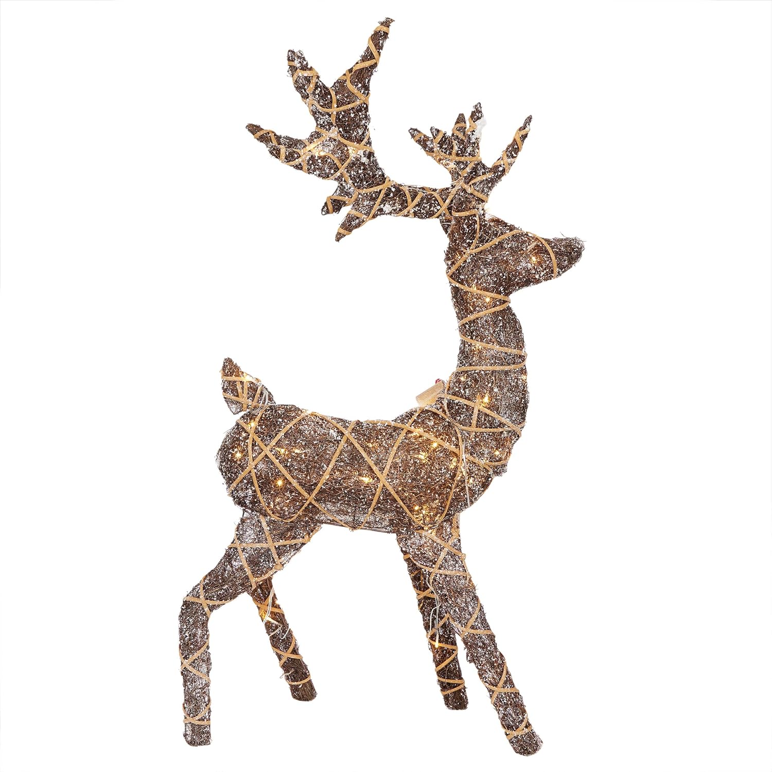 Alpine Corporation 48" Tall 3D Natural Rattan Reindeer with 80 Warm White LED Lights, Indoor/Outdoor Christmas Holiday Yard Decor Garden Display - Image 8