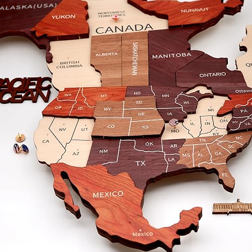 Miniatura 3 de Mapa del mundo de madera, decoración de pared, idea de regalo de inauguración de la casa, mapa mundial de madera 3D para decoración del hogar y arte