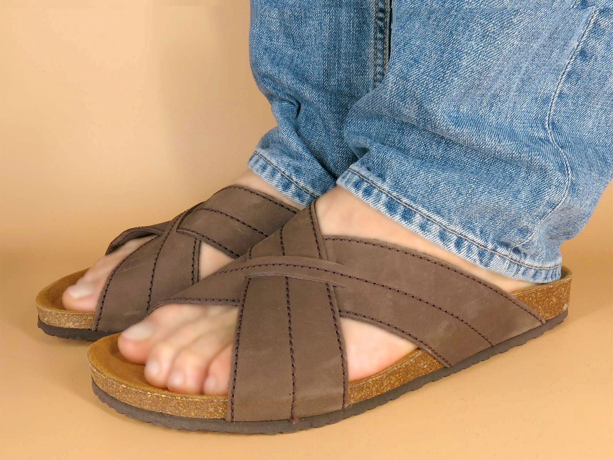 Casual Mules en cuir pour homme avec semelle en liège, Gaucho, 43 EU