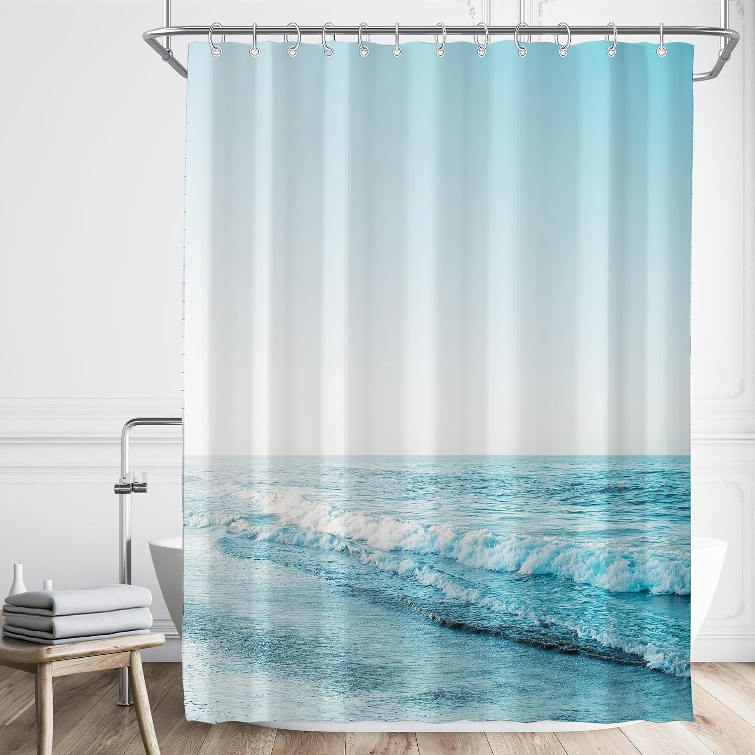 Amazon.com: Visioun Ocean Beach Coastal Seaside Shower Curtain for ...