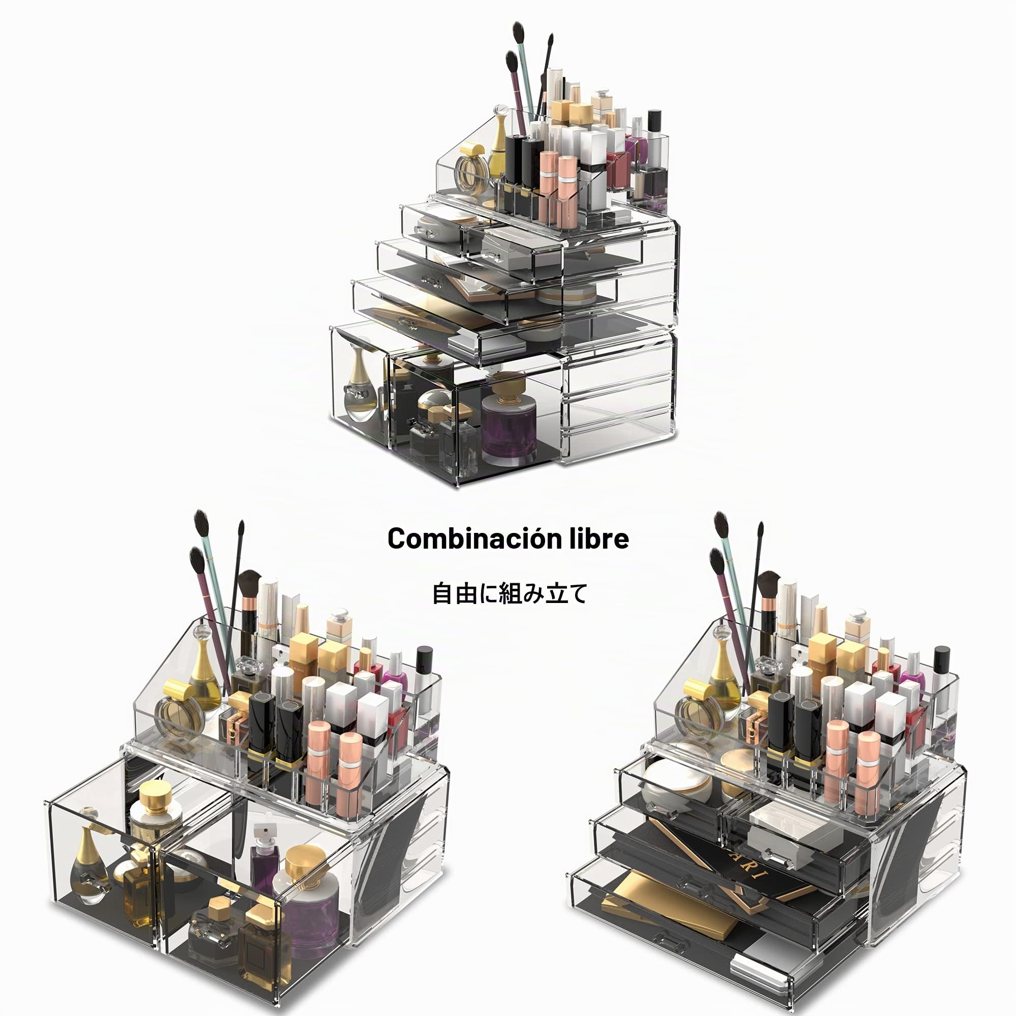 READAEER Organizador de cosméticos de maquillaje con cajones de almacenamiento con 6 cajones, 3 piezas, combinados y apilados libremente.