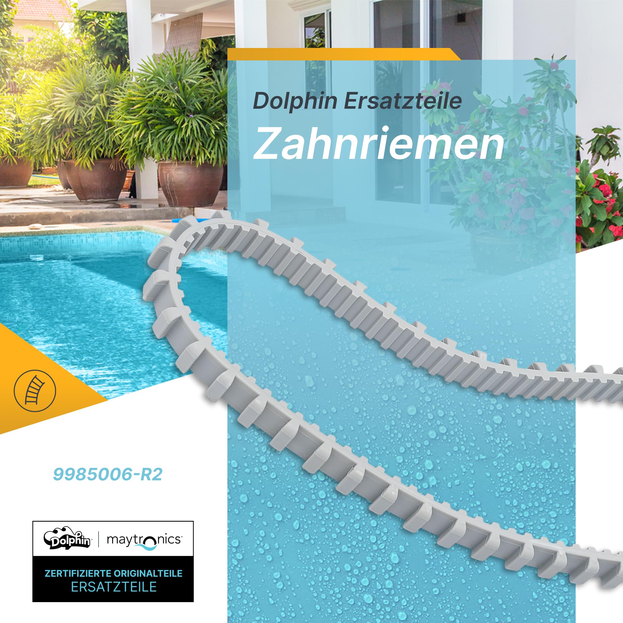 Dolphin Original-Ersatzteil - Langlebige graue Zahnriemen (2 Stück) - Teilenummer 9985006-R2