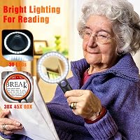 Ntrjtrss Nagyító 30 LED Világítással - 30X 45X 60X Nagyítás, 2 Fénymód, Kézi Olvasó Nagyító Időseknek, Érmékhez, Ellenőrzéshez, UV Lámpával 6