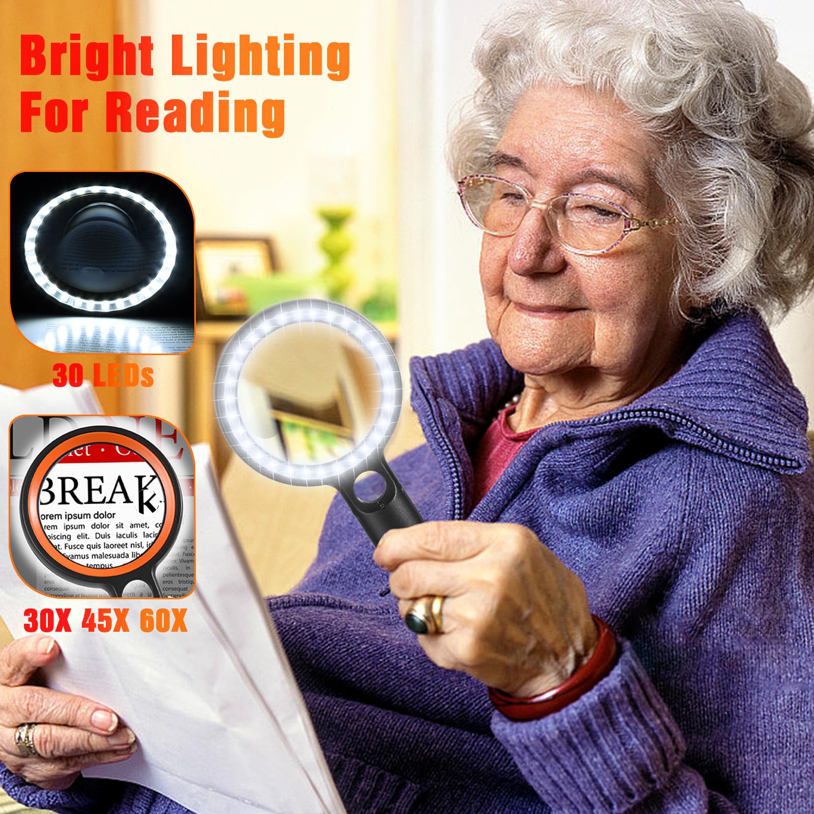 Ntrjtrss Magnifying Glass with Light, 31 LED, 10X/20X/45X, Black, LED Light Source - Image 2