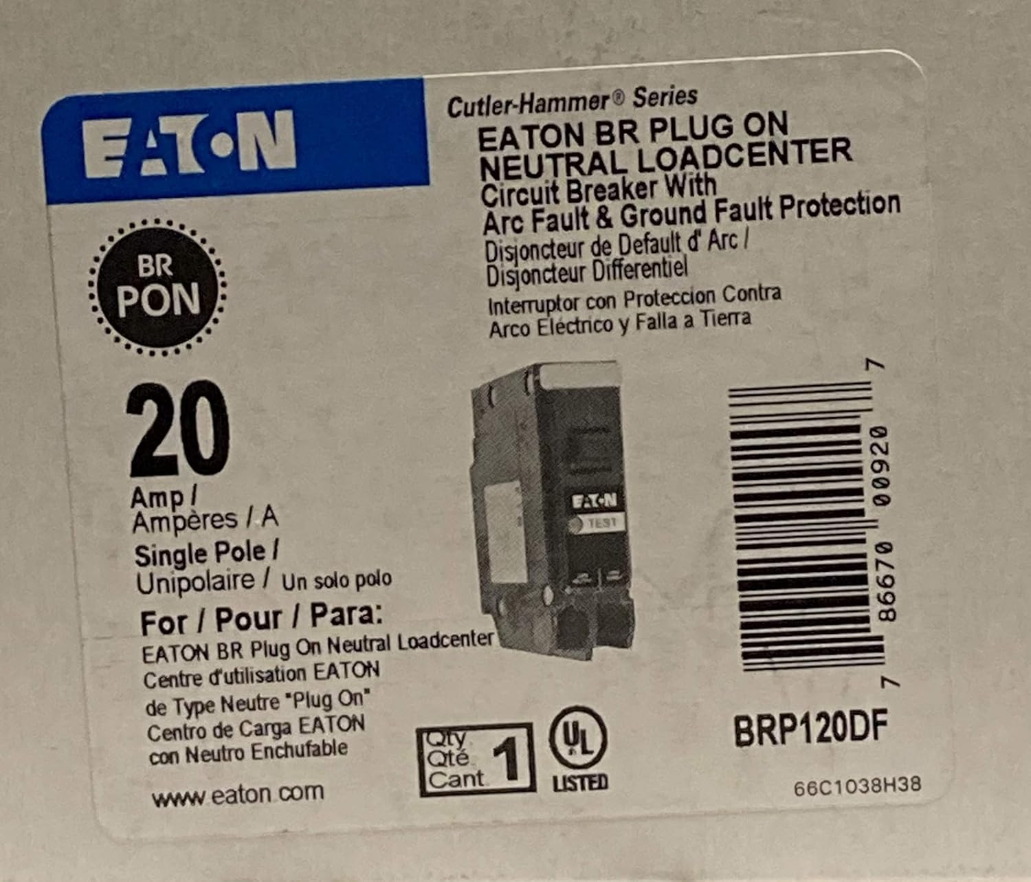 Eaton BRP120DF Br Dual Function Af/gf 1p 20a