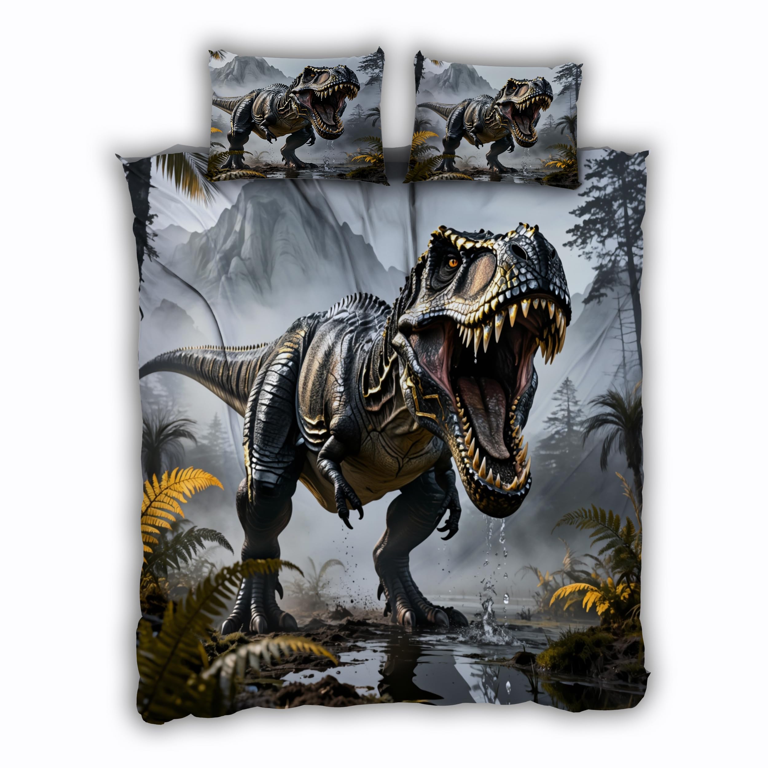 Parure de lit 220x240cm dinosaure 3D housse de couette microfibre avec taie 65x65