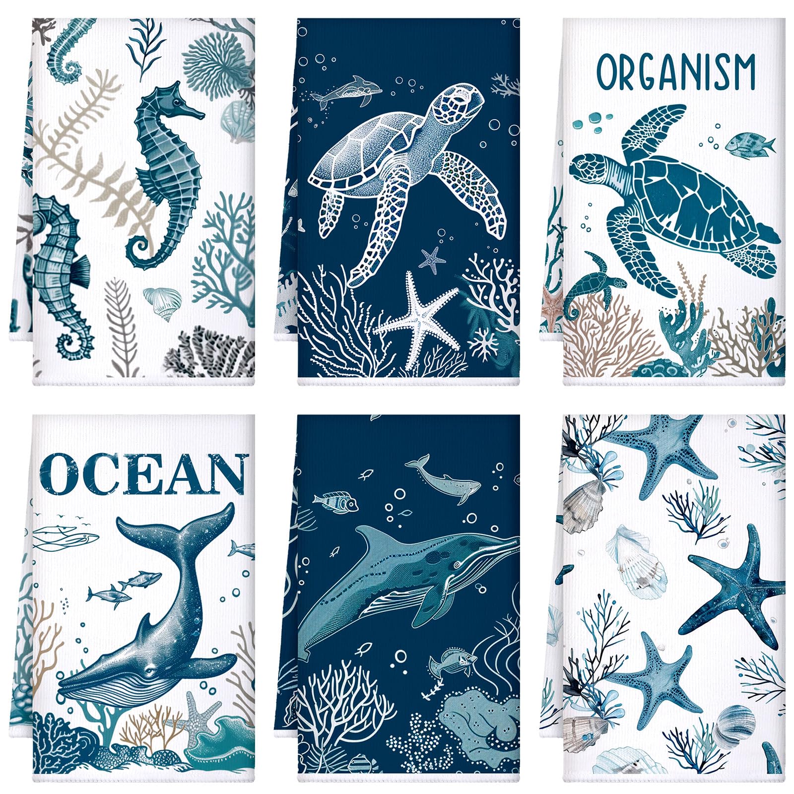 Paños de cocina con diseño de océano para decoración de casa de campo y hogar