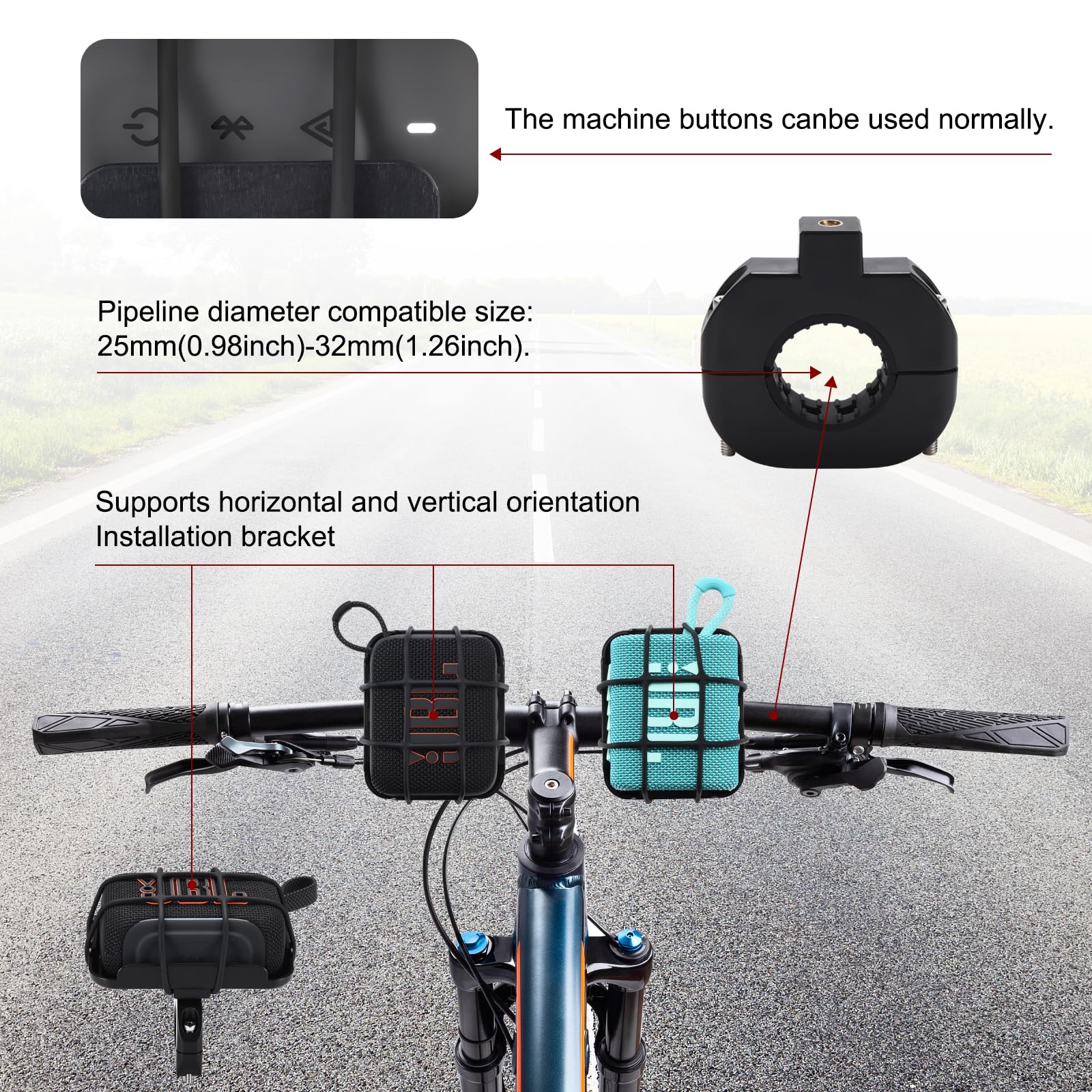 Supporto da bicicletta per JBL GO 5, Portatile Altoparlante Regolabile Staffa, per Bicicletta Manubrio/Adattatore Tubo