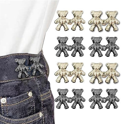 Qkari Juego de 8 pines de botones ajustables sin coser, ajustador de botón perfecto para jeans, pantalones, faldas, ropa. (Color dorado + pistola)