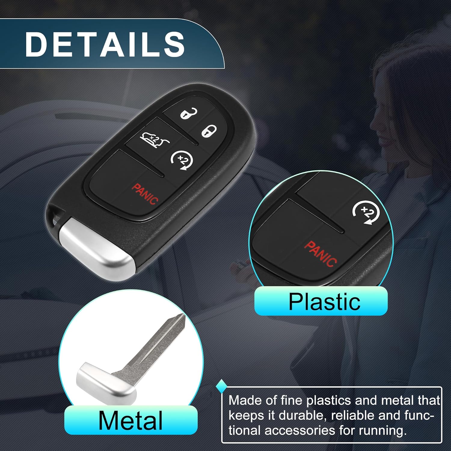 Keyless Entry Remote for Jeep Cherokee 2014-2020 433Mhz GQ4-54T 5 Button Reusable | Control Replacement Car Key Fob 1 Pcs