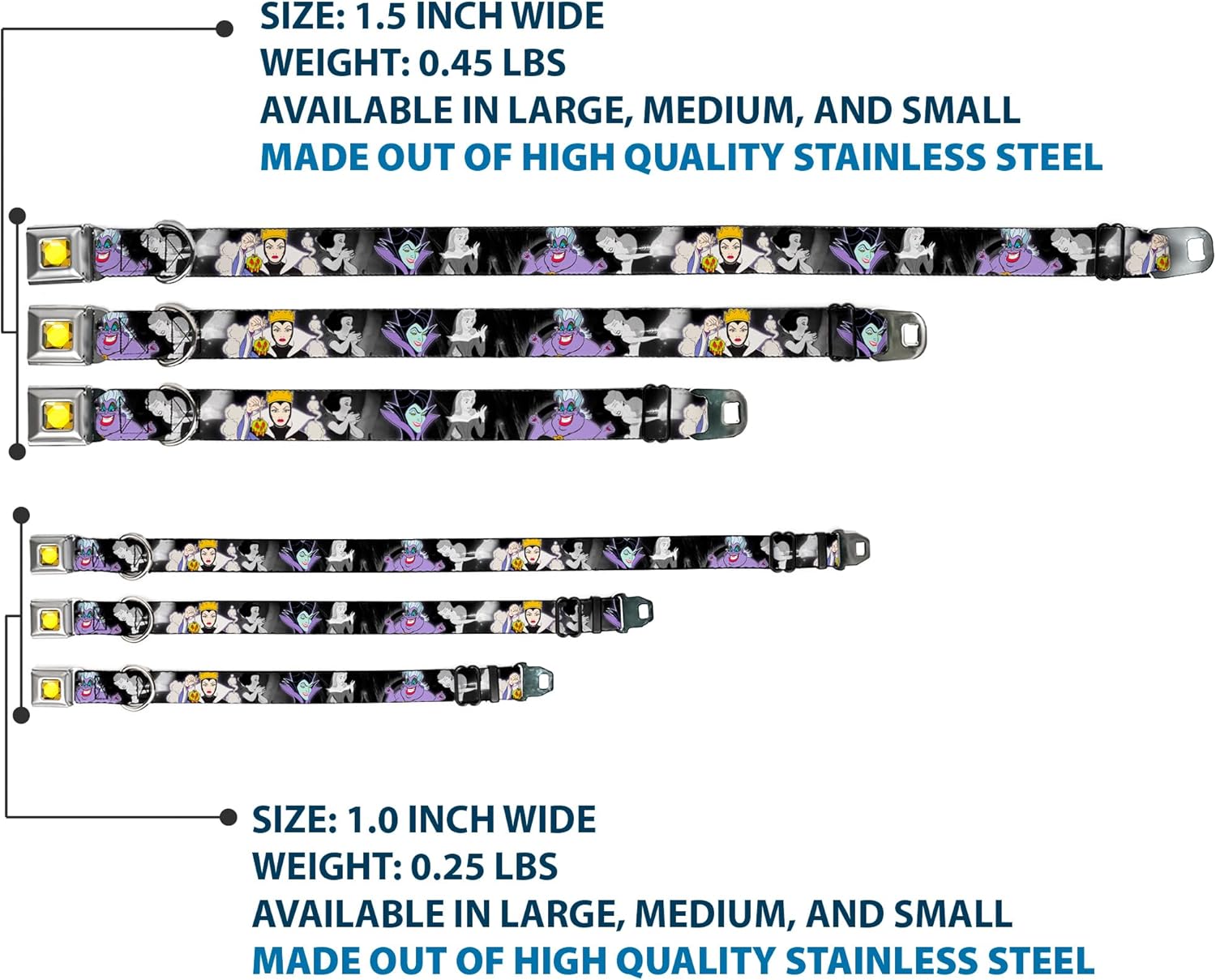 Buckle-Down Seatbelt Buckle Dog Collar - Villains Hexing Princess' Scenes Color/Black/White - 1" Wide - Fits 11-17" Neck - Medium
