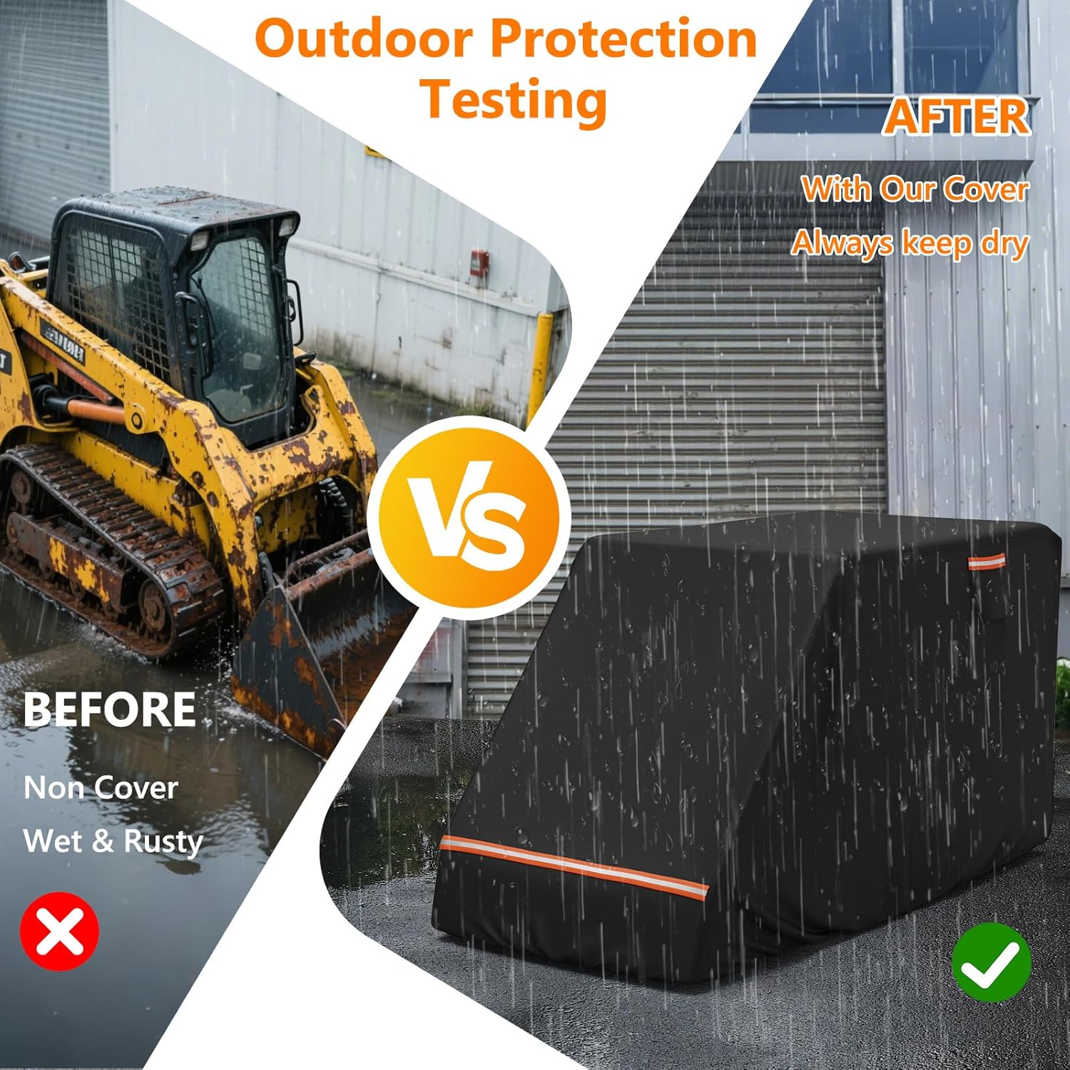 Mini Open Cab Skid Steer Cover Compatible with John Deere, Caterpillar, Kubota, Case, Bobcat, 420D High Density Skid Steer Cover with Air Vents & Reflective Strips 148”L x 75”W x 80”H Black