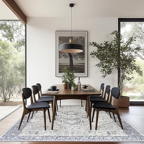 Miniatura 2 de BILEEHOME Alfombra de comedor azul de 6 x 9 pulgadas, lavable, fácil de limpiar, resistente a las manchas, con medallón impreso, alfombra vintage