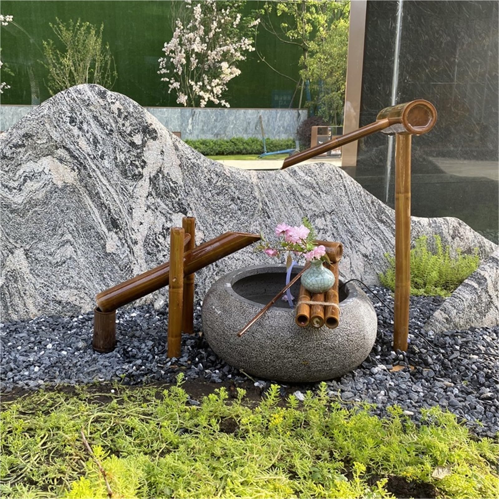 Set fontana, fontana da giardino in bambù for esterni decorazione | Cascata for laghetto con pompa a bilanciere con fontana in bambù for la decorazione del giardino zen del patio