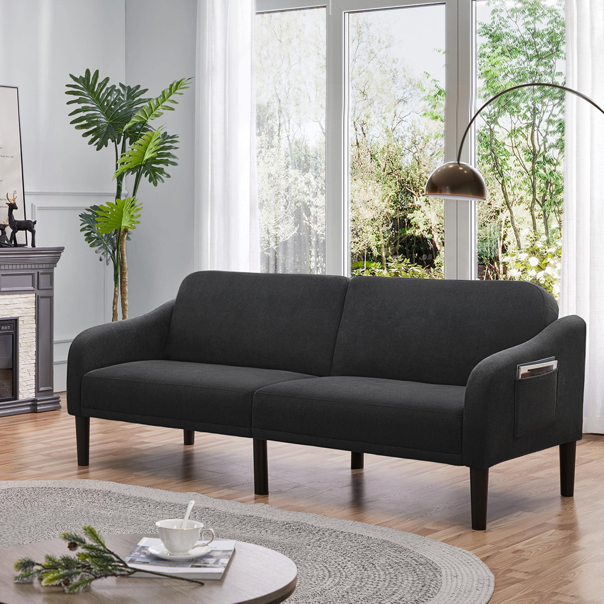 Yaheetech Convertible Sofa Bed Sofas for Living Room Upholstered Modern Convertible Folding Futon Sofa Bed Convertible Futon with Adjustable Split Back,Black