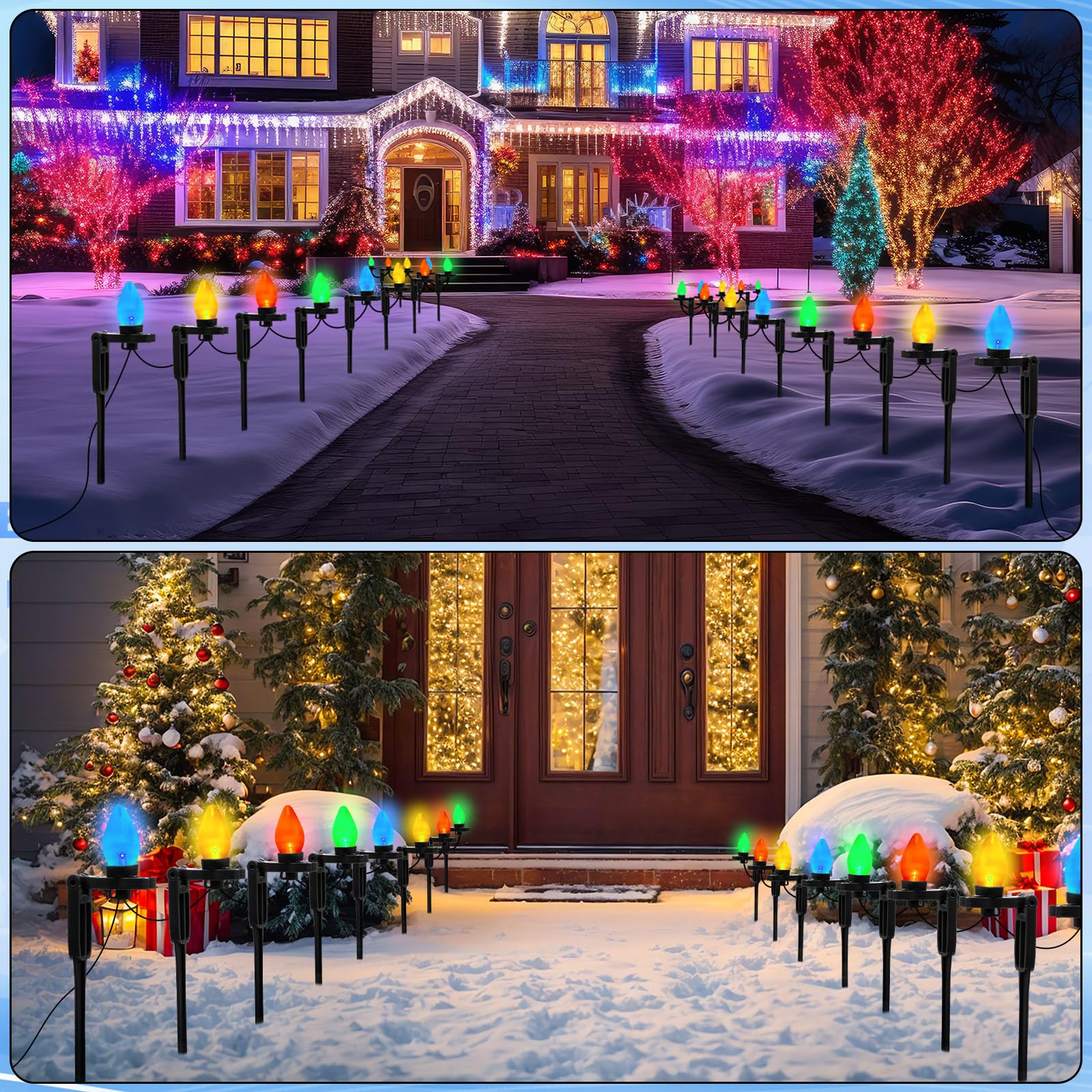Suzile 100 paletti luminosi natalizi in plastica, alti 38 cm, per luci natalizie C7 C9, universali, per giardino, prato, sentiero, passerella, vacanze (nero, 19,1 cm)