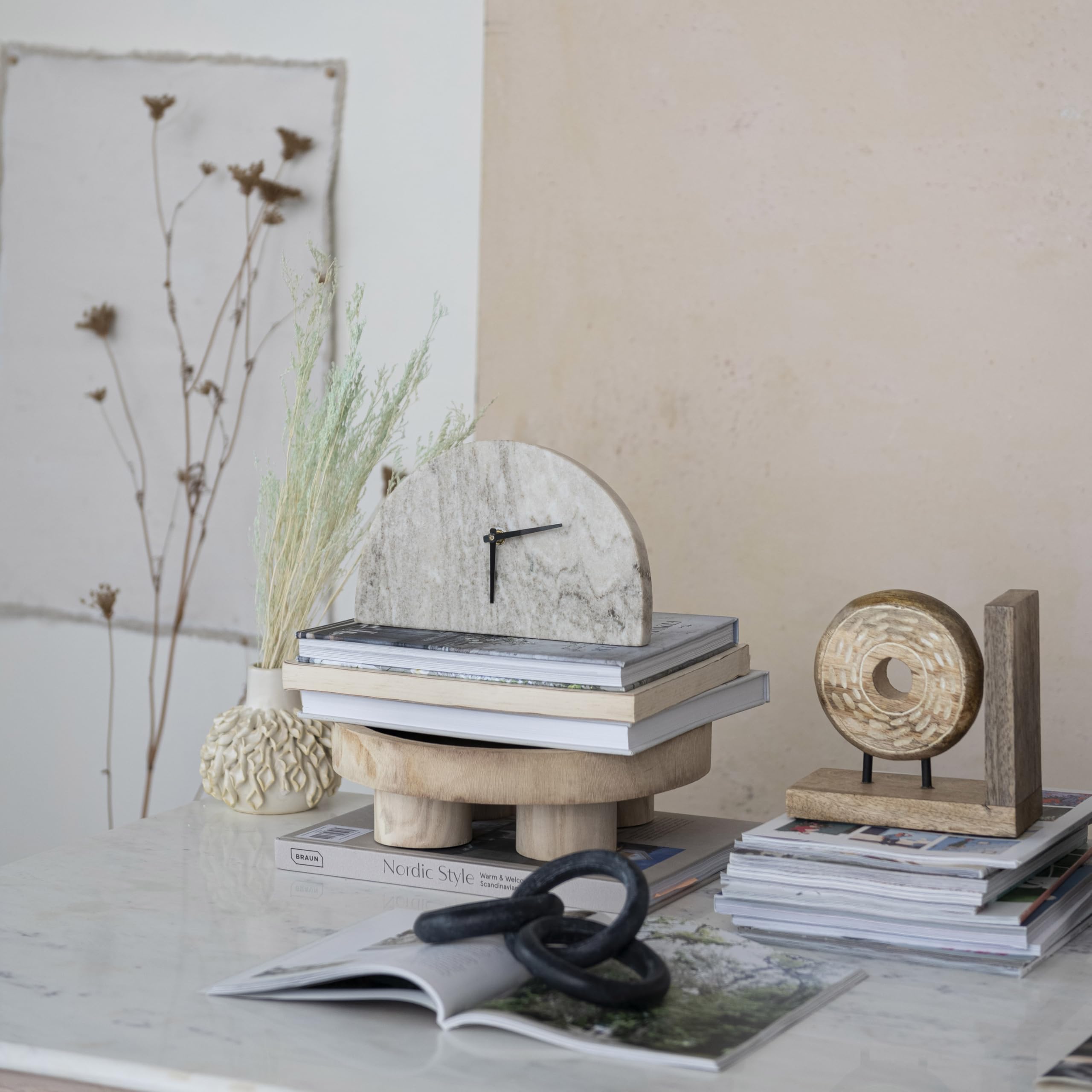 Bloomingville Moderne Halbmond-Kaminuhr, Marmor, Beige und Schwarz, Natur