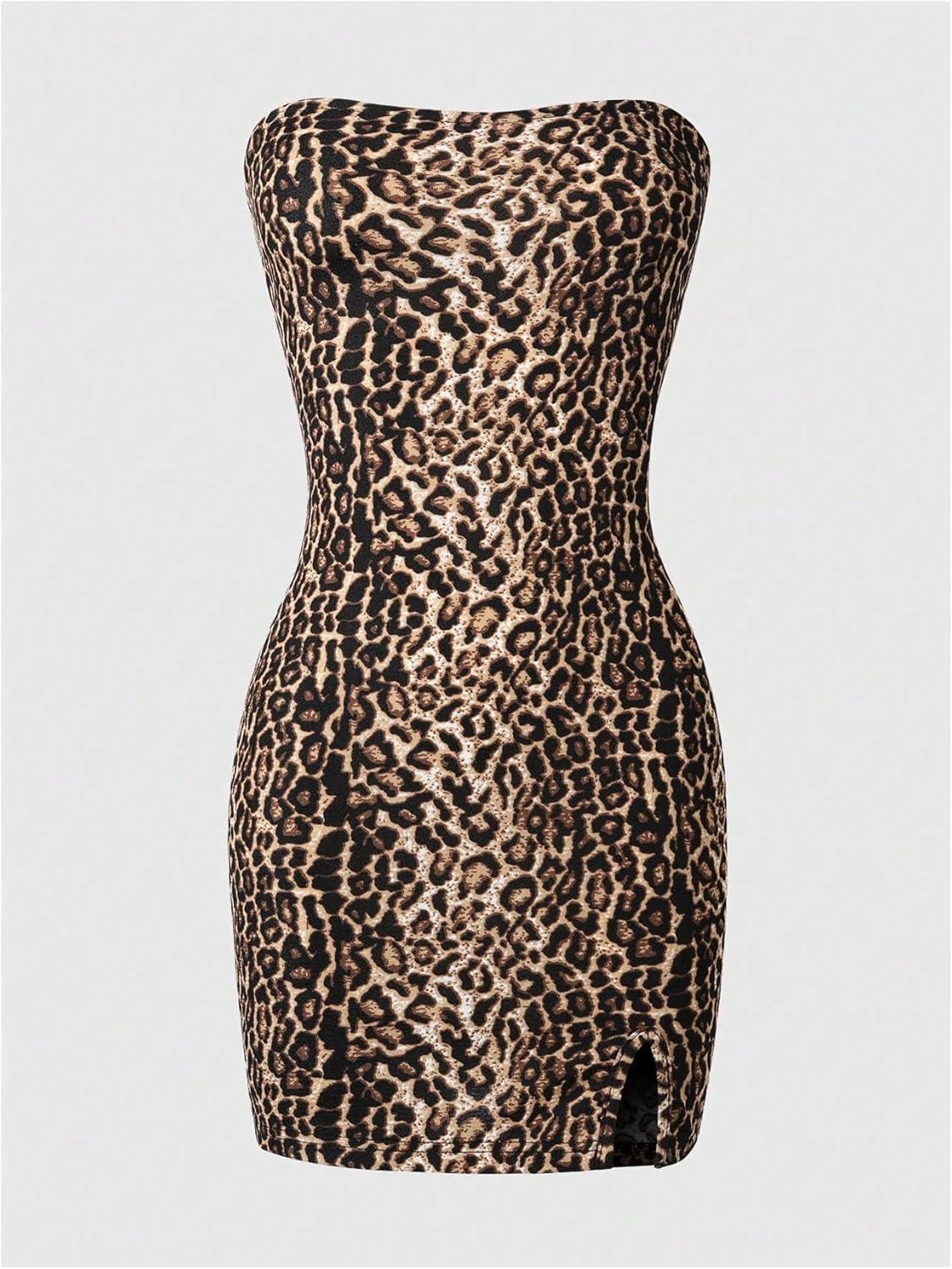 Floerns Women's Leopard Print Sleeveless Tube Top Club Dress Split Bodycon Mini Dress - Image 3