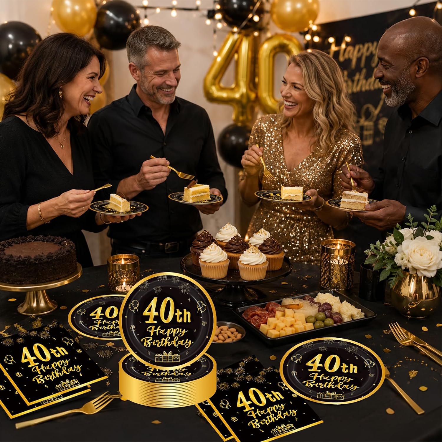 60pcs 40th Birthday Party Paper Plates and Napkins Forks image 4