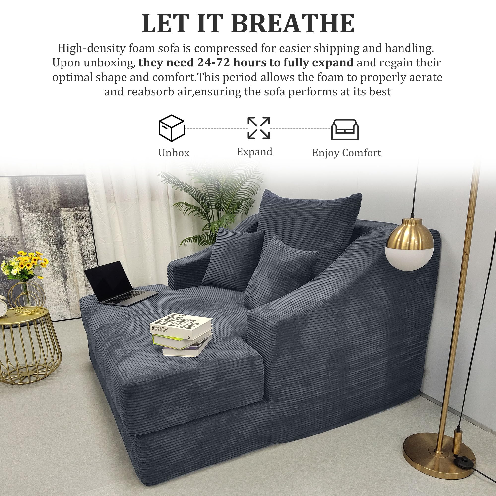 Lounge Chair Indoor Oversized Chaise , Modern 78-inch Upholstered Chase ...