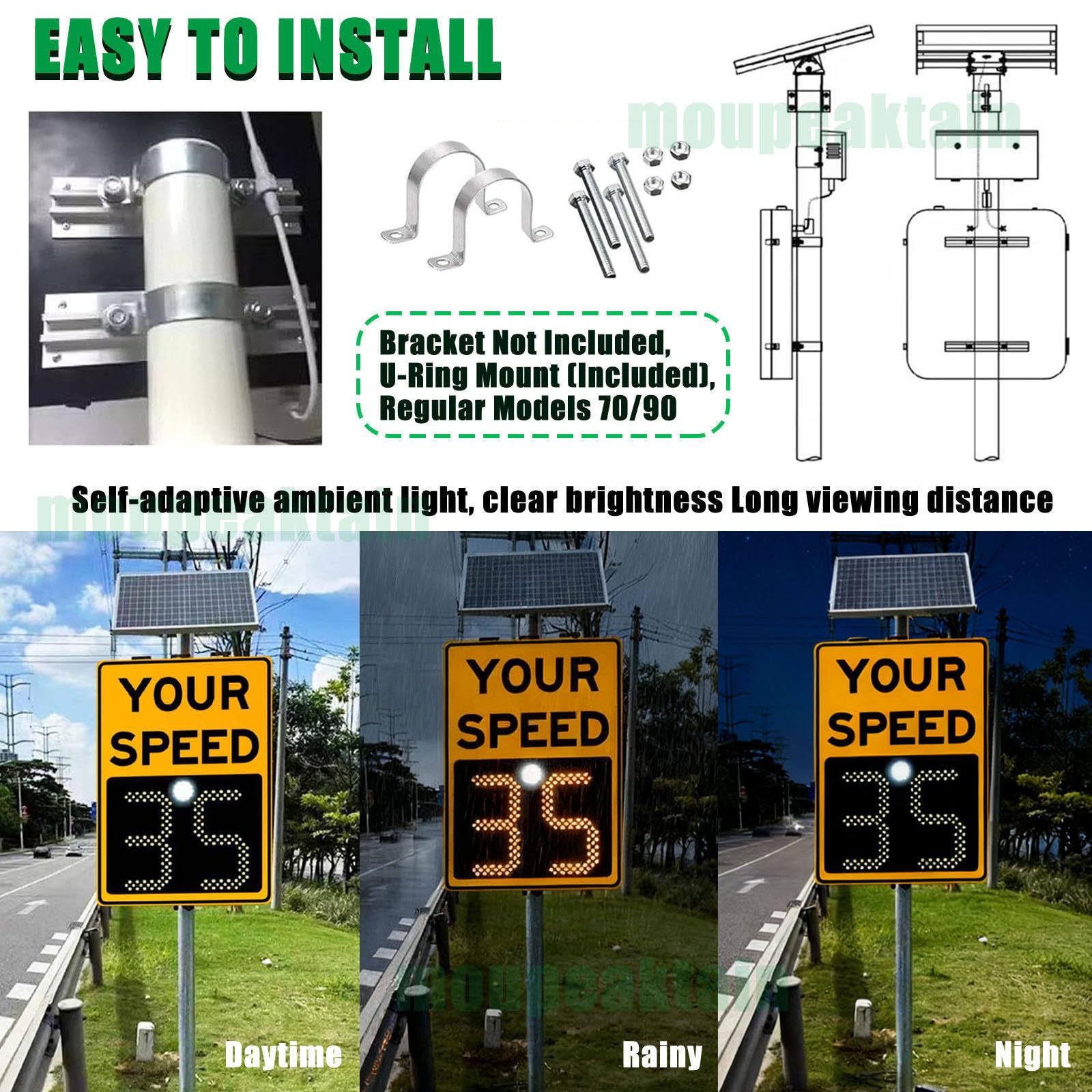 Señales de velocidad de radar para seguridad vial, detector de límite de velocidad con retroalimentación instantánea, tablero de visualización de aluminio con control remoto, 20 x 27 pulgadas