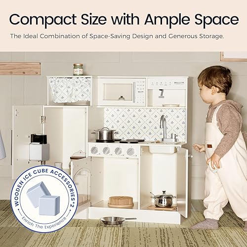 Miniatura 3 de Tiny Land Juego de cocina de madera y cafetera, juguetes de cocina