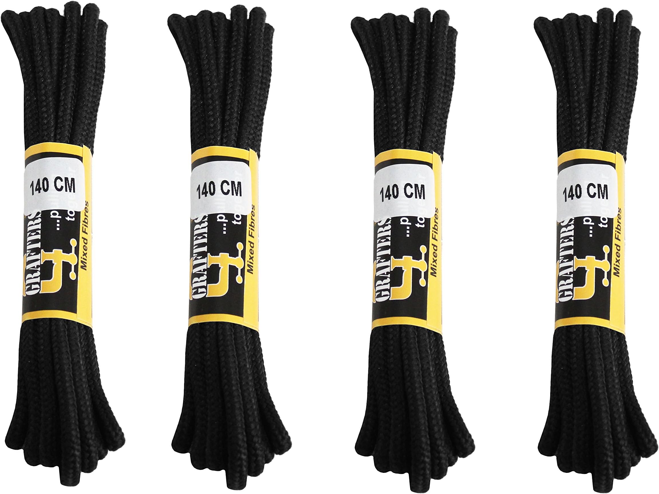 4 PAIRS GRAFTERS 140CM STRONG WORK/HIKING BOOT LACES (Black)
