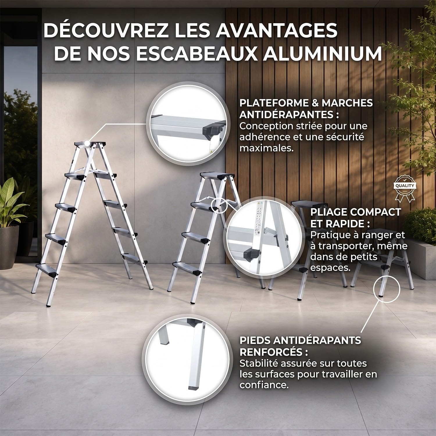 Step Marchepied Double Pliable en Aluminium 3 marches