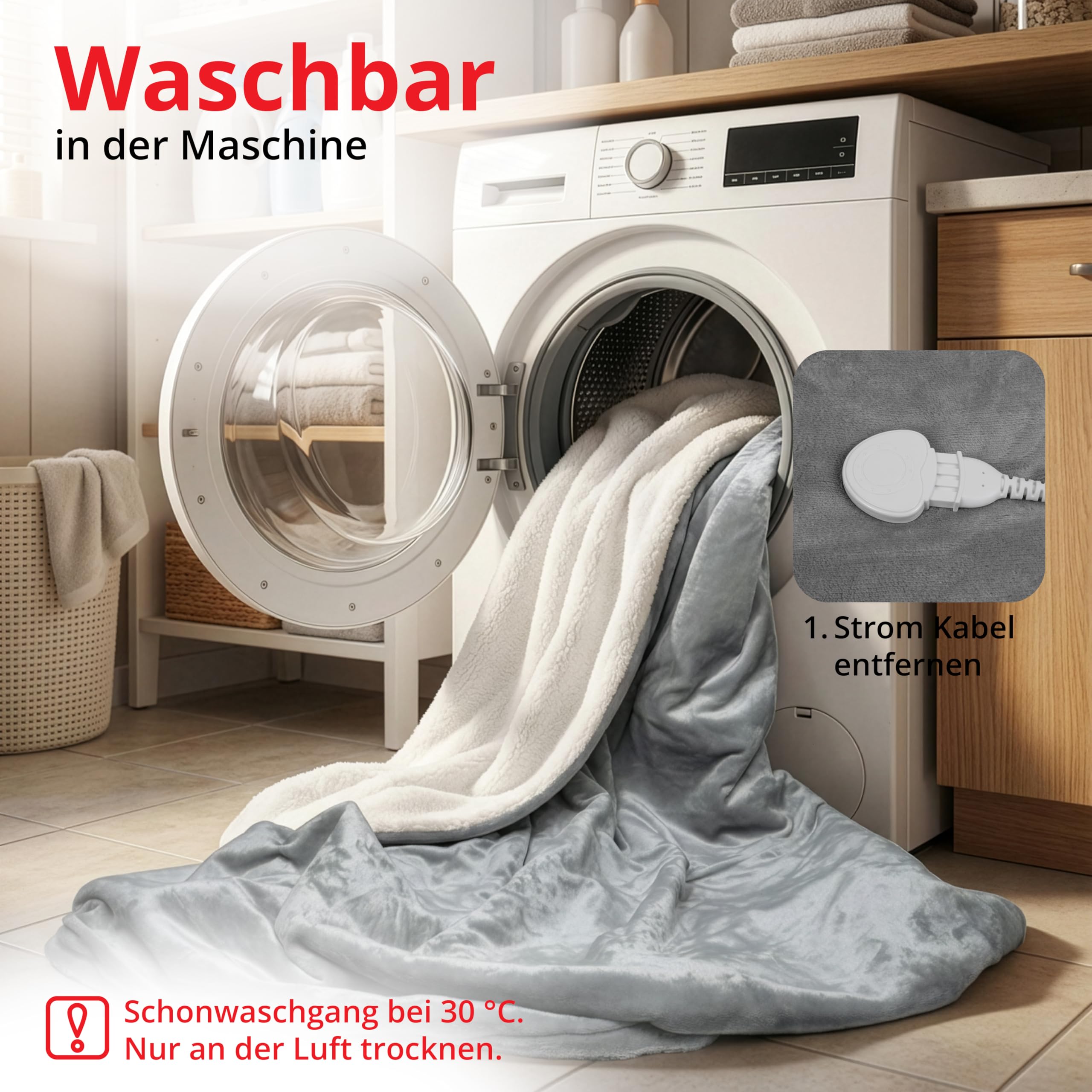 Grafner Heizdecke 200 x 180 cm Sherpa Fleece, elektrische Wärmedecke für 2 Personen, 9 Heizstufen, 200 Watt, Timer 1-9h, Abschaltautomatik, LED Fernbedienung, maschinenwaschbar, große Kuscheldecke