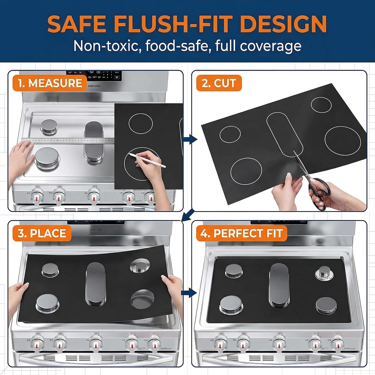 【1-Pack】Samsung 30-inch Gas Range Stove Protector Cover | Compatible with Models NX60A6111/6311/6511/6611/6711/6751 | Whole Piece Non-Stick Cooktop Liner