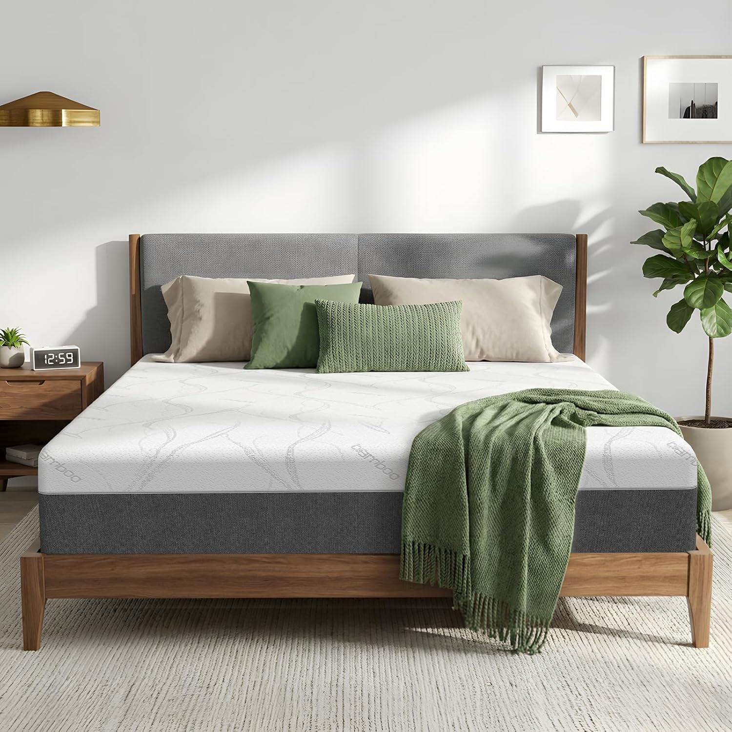 Puzdaz 12 Inch Queen Gel Memory Foam Mattress - Cooling Bamboo Cover, Pressure Relief, Washable, CertiPUR-US Certified
