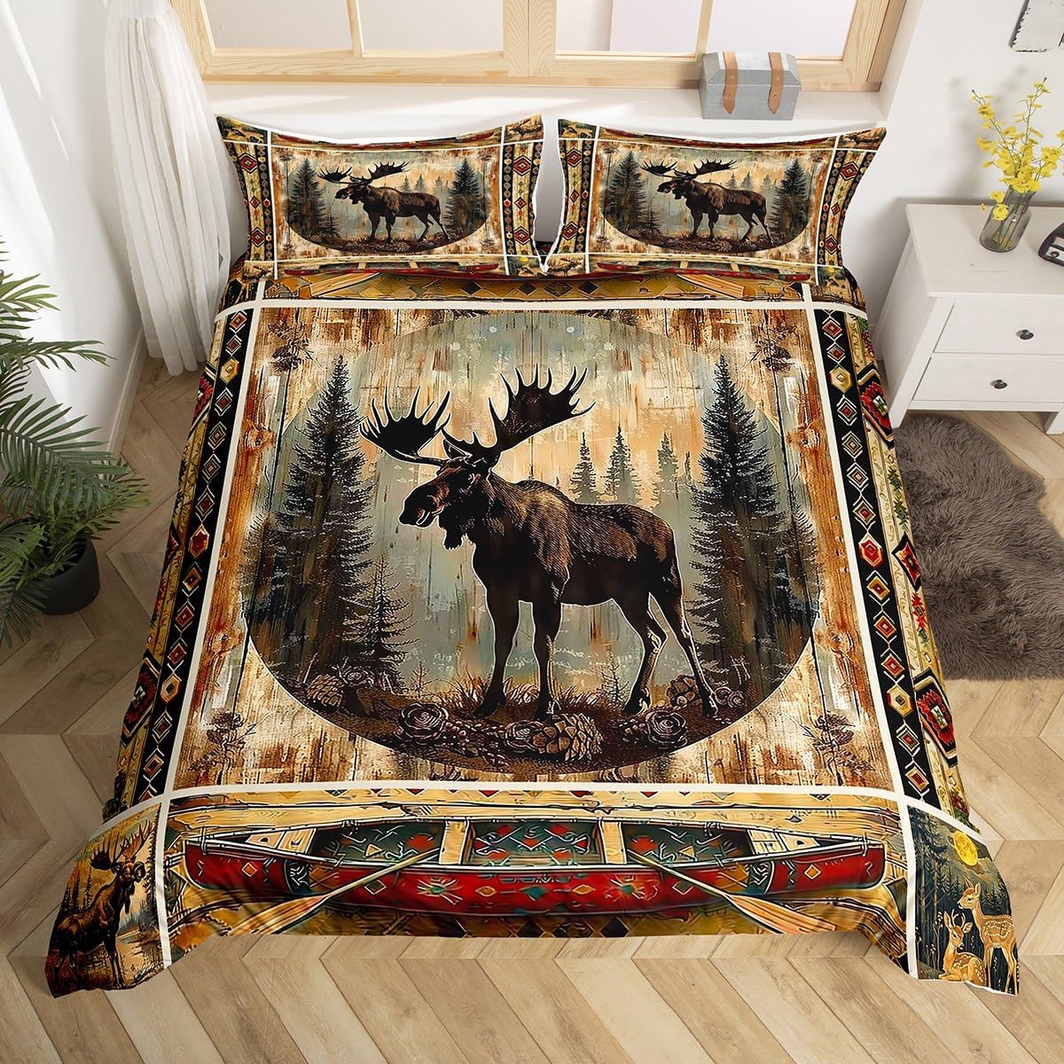 Feelyou Kids Rustic Bear Bedding Set Toddler Size, Black Bear Comforter Cover Boys Girls Cabin Country Duvet Cover Wild Animal Teens Bedroom Decor Bed Set with 1 Pillow Case (No Comforter)