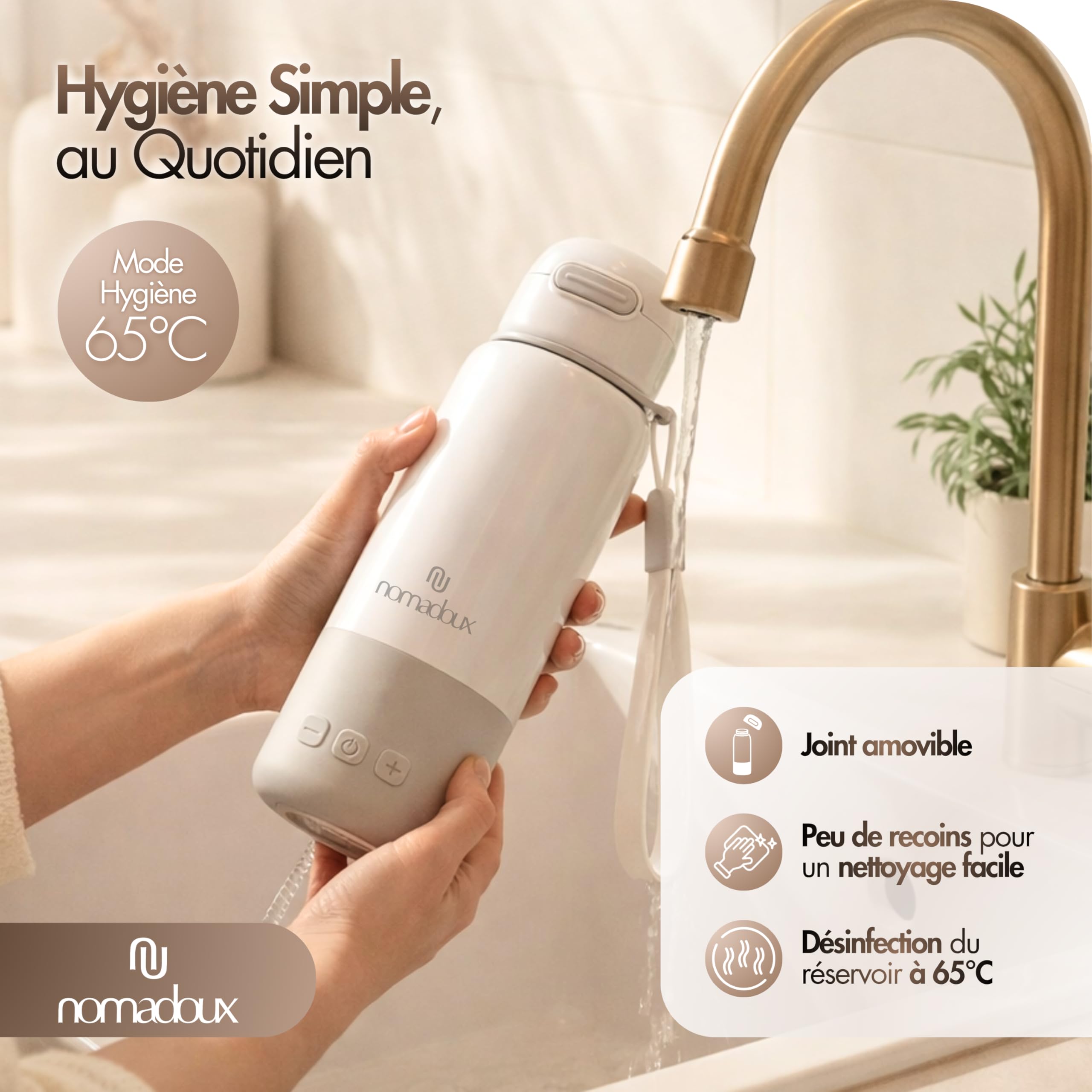 Chauffe-Biberon Nomade 450 ml - Chauffage Rapide 100W | Température réglable 37-55°C | Maintien au chaud 15h | Recharge USB-C | Eau et lait maternel | Chauffe biberon portable de voyage