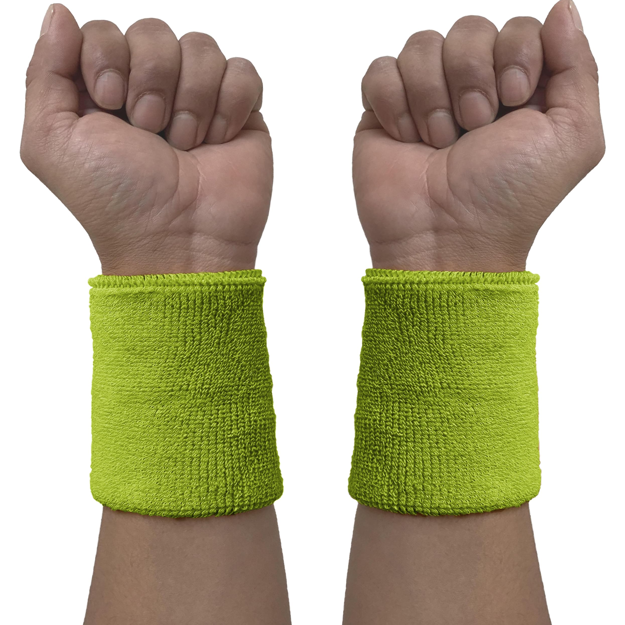 Couver Wrist Sweatband - Bright Lime Green Solid Cotton Terry Colth Sport Wristband(1 Pair) โ image 1