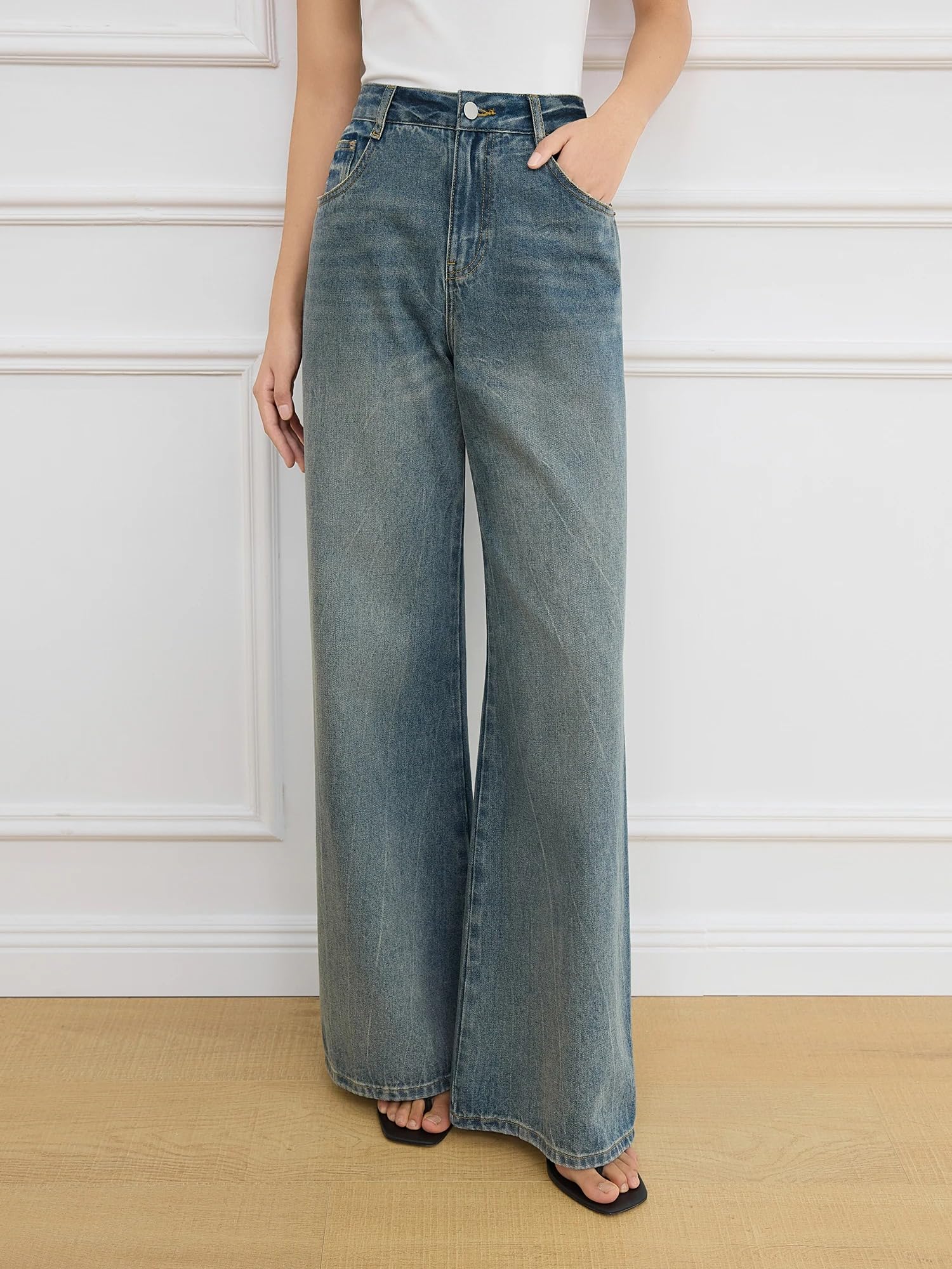 Pantalones Vaqueros para Mujer Otoño Estilo Retro Rectos Tiro Alto Pierna Ancha Primavera Jeans para Mujeres