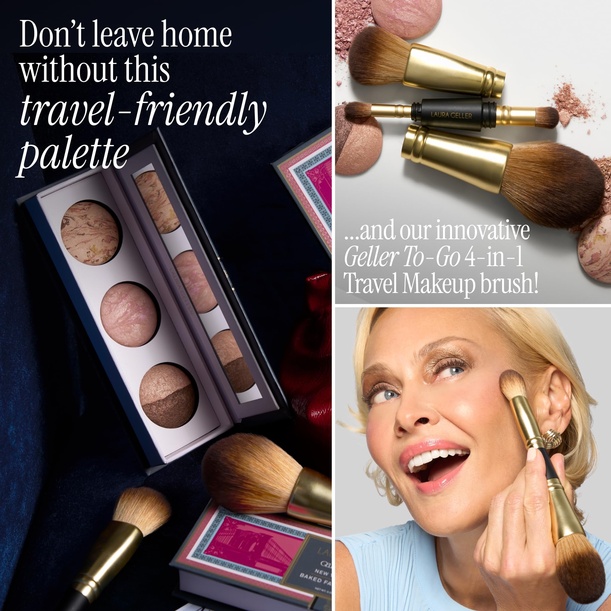 Laura Geller Beauty Geller's Greatest New York Minute - Tavolozza viso e occhi - Contiene fard, bronzer e ombretto duo, trucco facile da viaggio, compatto per pelli mature