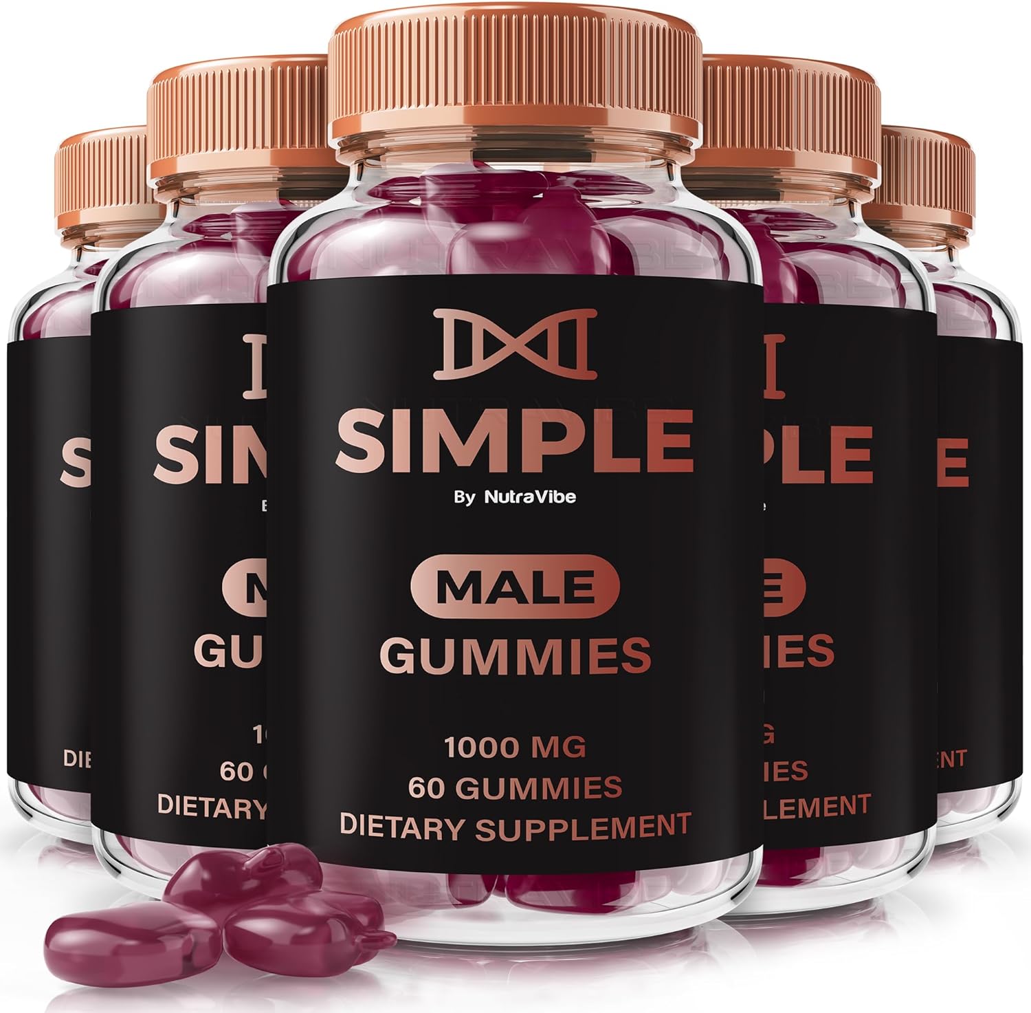 (5 Pack) Simple Gummies – Premium Energy & Performance Support | Natural Formula Gummy, Great-Tasting Chews | Non-Habit Forming, Simple Supplement Official (300 Gummies)