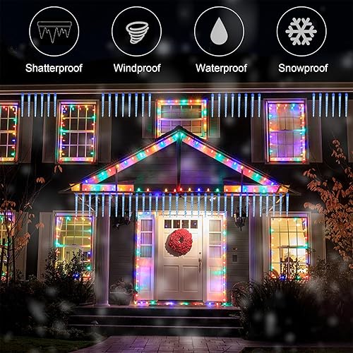 Miniatura 4 de WATERGLIDE 16 luces de lluvia de meteoritos de carámbanos, 12 pulgadas, luces de Navidad de carámbano para exteriores, 384 SMD LED, luz de caída de