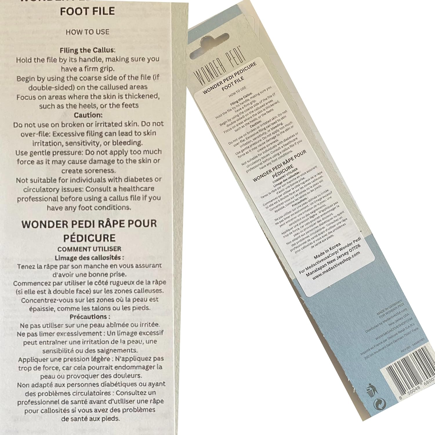 Made in Germany Double Sided Foot File Callus Remover, Stainless Steel and Emery Sides Feet Scrubber, Professional Pedicure Foot Care Tool Rasp, Long Lasting Foot Buffer, Heel Scraper, Wonder Pedi - Image 8