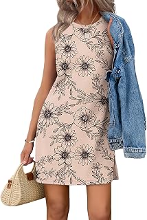 WIHOLL Women's Crewneck Sleeveless Tank Dress - Comfortable Summer Casual Boho Style