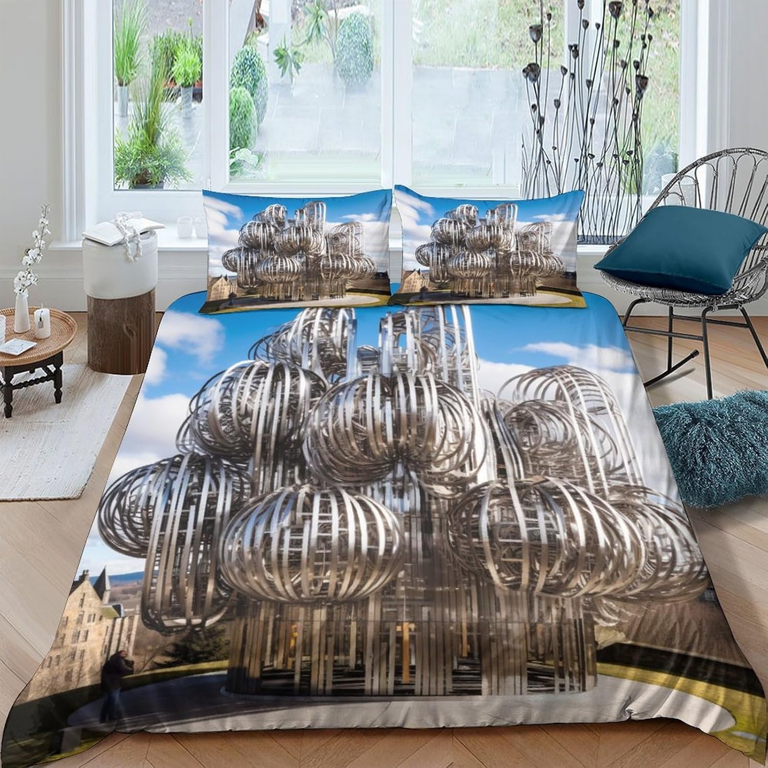 Housse de couette 200x200 cm avec 2 taies d'oreiller motif musée d'architecture 3D